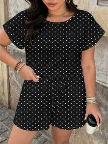 Mono informal de verano para mujer de talla grande con cuello redondo, rayas en blanco y negro y cintura con elástico - Multicolor 2 - Ver 3