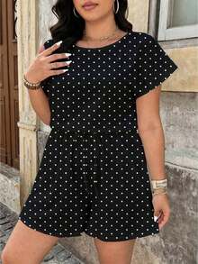 Mono informal de verano para mujer de talla grande con cuello redondo, rayas en blanco y negro y cintura con elástico - Multicolor 2 - Ver 5