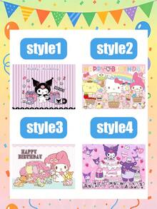 SANRIO 这款三丽鸥主题派对背景幕布共有四种款式，以酷洛米、美乐蒂、凯蒂猫和朋友们为主题，搭配柔和的生日图案、礼盒和充满童趣的插画。背景幕布采用轻盈防皱面料，高清印花，为生日庆典、拍照区和主题活动增添梦幻般的和谐美感。 - 多款 - 查看 2