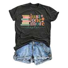 Camisetas con diseño de libro para mujer: Prenda individual, no un conjunto de 3 piezas, 1 pieza/set de camisetas de manga adecuadas para ropa de calle, top oversize de cuello redondo para salidas diarias, camping, conciertos, eventos de hip-hop, rock y rap. Camiseta de profesora de lectura, solo un capítulo más, regalos para amantes de los libros, tops casuales de bibliotecaria. - Negro - Ver 7