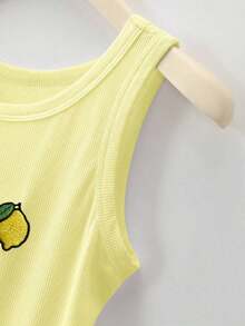 Camiseta de tirantes con cuello redondo, estampado de flores de cerezo y recorte de concha para mujer - Amarillo 2 - Ver 4