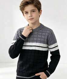New Collection Of Children's Knitted Sweaters For Autumn And Winter. - Mẫu 9 - Màu xám phối trắng - Xem 3