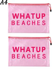 多色時尚網格海灘包，印有「WHATUP BEACHES」字樣的化妝包，海灘主題，大容量透明化妝包 - 彩色 - 查看 20