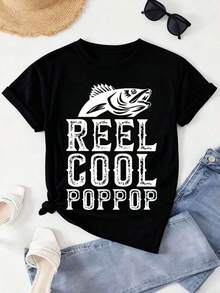 Women's Graphic Fishing T-Shirt - 180 G/M², Thick Fabric, With Jumping Fish And Fishing Rod Print, Crew Neck, Short Sleeve, Casual Style For Outdoor Activities - Ideal Christmas Gift For Female Anglers (Black) Blouses>Pretty - 黑色 - 查看 7