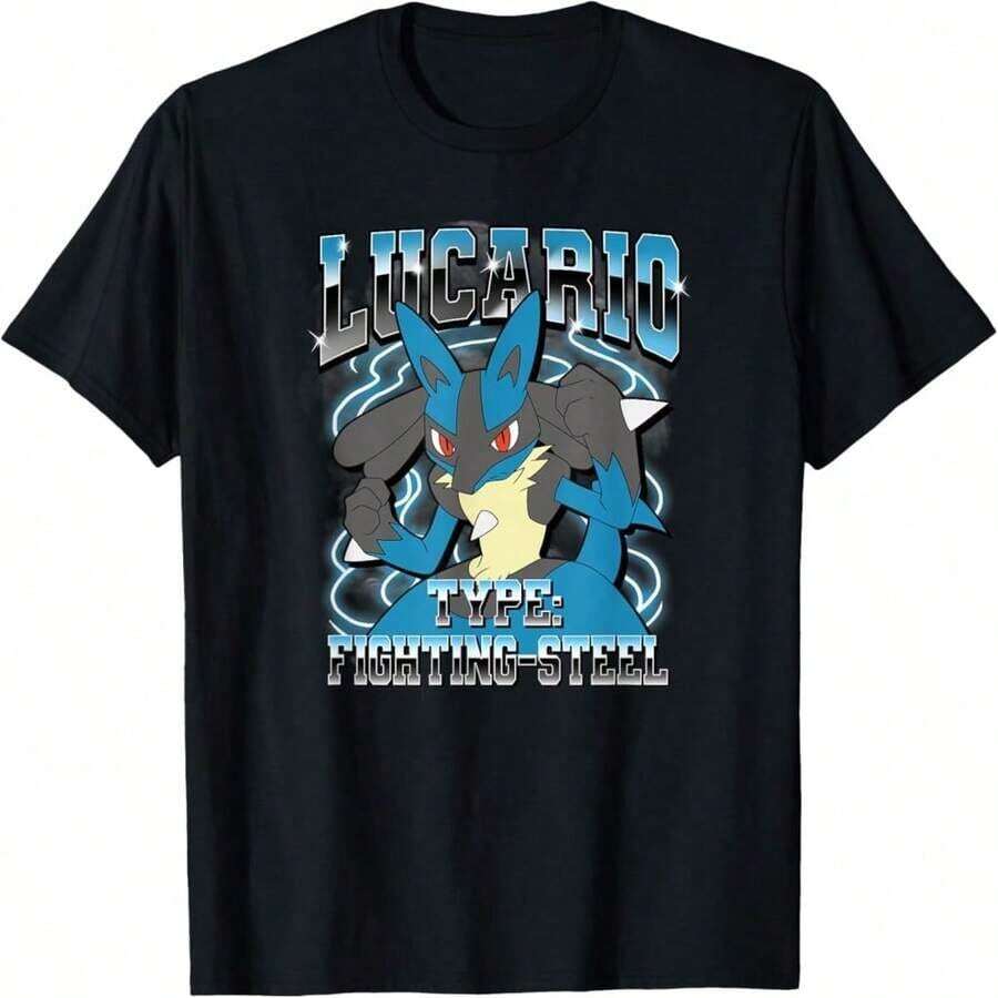 FASHIOGIRL Lucario Tipo: Camiseta con Estampado de Acero de Combate - Negro - Ver 1
