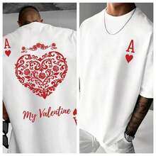 [Envío Nacional Gratis] Manfinity LEGND Camiseta casual de manga corta con cuello redondo y estampado de letras y corazones para hombres - Estilo - Ver 6