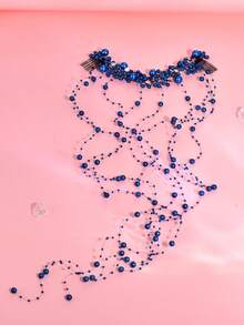 1 pieza Diadema elegante con borla de perlas, accesorio de boda para novia y dama de honor, adecuado para fiesta, fotografía y uso diario - Azul - Ver 8