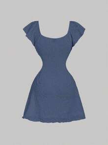 Vestido mini minimalista de unicolor para mujer - Niebla azul - Ver 4