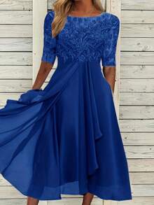 A Robe Fit For An Ethereal Nymph, Chiffon That Flows Like A Breeze, Lace Appliqués With Dreamy Openwork, The Essence Of Light And Romantic Elegance, Perfect For Being The Ideal Muse At Weddings And Celebrations. - 深藍色 - 查看 6