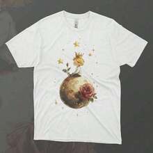 1 Piece Fashion Casual T-Shirt For Men And Women, White Cotton T-Shirt For Women With Unique Planet Graphic Print, Short Sleeve And Round Neck. Versatile, Easy To Match, Suitable For Daily Wear, Urban Style, Vacation Outfits, Weekend Outfits. - 白色 4 - 查看 7