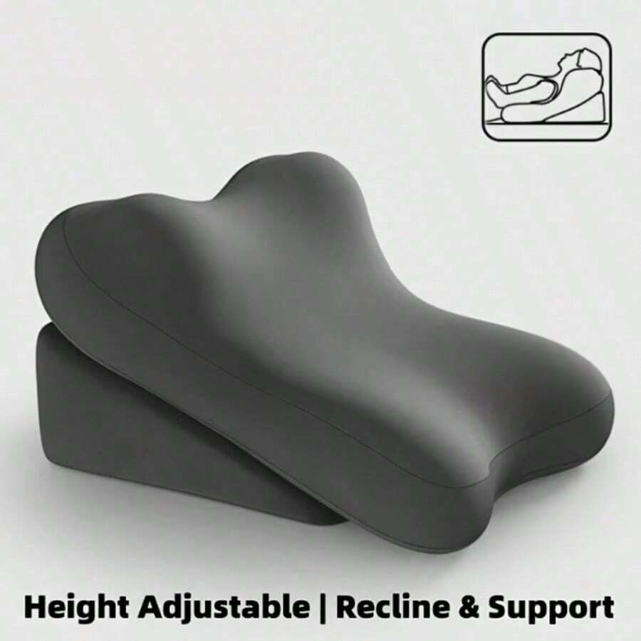 Nursing Backrest Cushion, Memory Foam Backrest Cushion, Two-Piece Adjustable Bed Wedge Pillow, Comfortable Reading Support Pillow, Multi-Functional Lumbar Support, And Non-Slip Lifting Mat. - Black - View 1