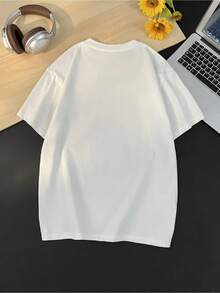 Women's Crew Neck T-Shirt With Cartoon Alphabet Print, Simple Design, Comfortable And Breathable, Ideal For Everyday Casual Wear, Natural And Elegant Style, A Must-Have For Summer Parties, Local Delivery - 白色的 - 查看 2