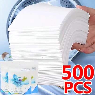 500 tờ giấy thấm thuốc nhuộm nhiều màu, ngăn ngừa phai màu quần áo, giấy thấm màu dùng cho máy giặt.