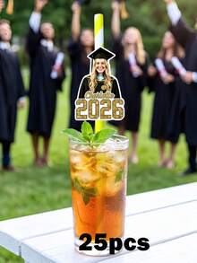 Pajitas personalizadas con sombrero de graduado - Fotos recortadas personalizadas, completas con pajitas y accesorios para que las adjuntes - Diversión para la fiesta de graduación, decoración de bebidas, accesorios de taza de graduación - Multicolor - Ver 11