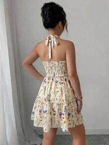 Vestido corto elegante y versátil con cuello halter para vacaciones, primavera/verano - Negro - Ver 2