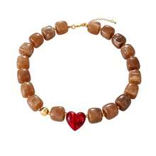 1pc Dopamine Summer Fashion Colorful Resin Geometric Heart Beads And Copper Beads Necklace, Perfect For Vacation, Outings, Beach Parties And Daily Summer Wear. Y2K Style Elegant Women's Jewelry, Jewelry Necklace, Heart Jewelry - Perfect Gift For Friends And Sisters. Vacation Season - Geometric Cube Beaded Necklace - View 12