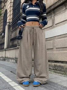 女士长款涤纶阔腿裤，带口袋，略带弹性的面料 - 摩卡棕 - 查看 5