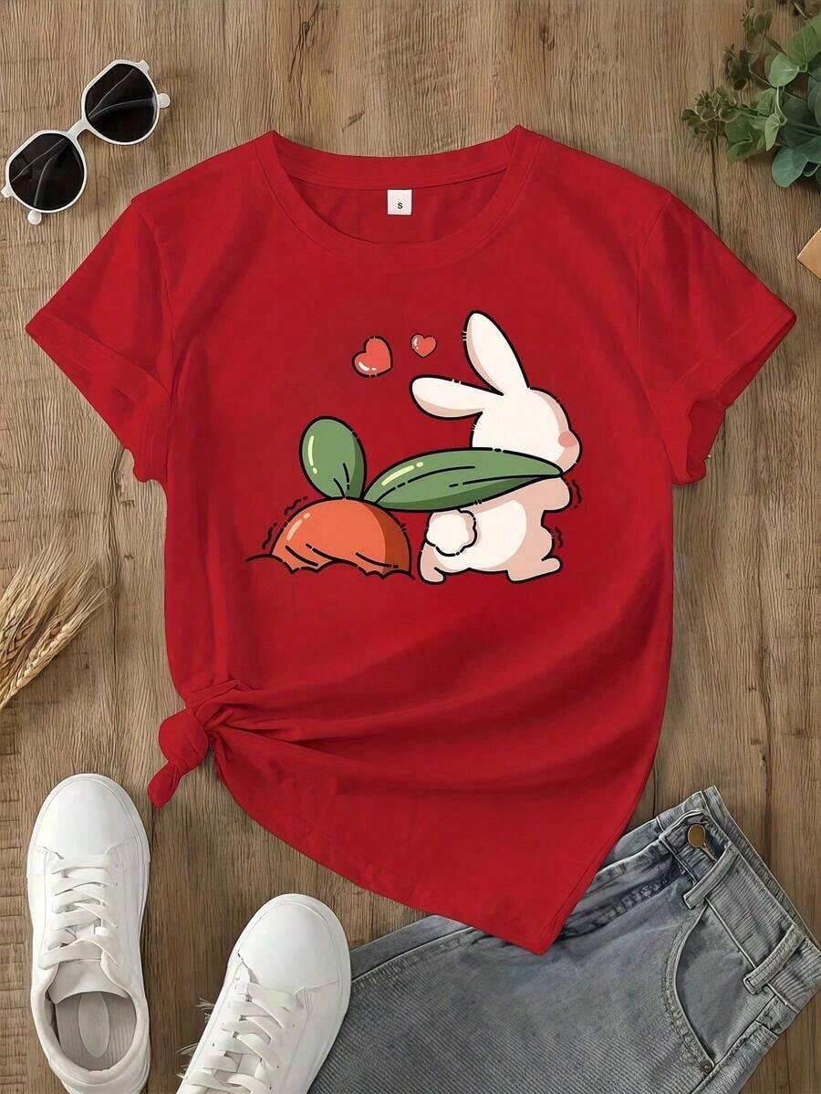 Nuevas llegadas para el verano. Camiseta con estampado gráfico, manga corta, cuello redondo, top casual para verano y primavera, ropa de mujer, blusa, camisa > Hermosa.