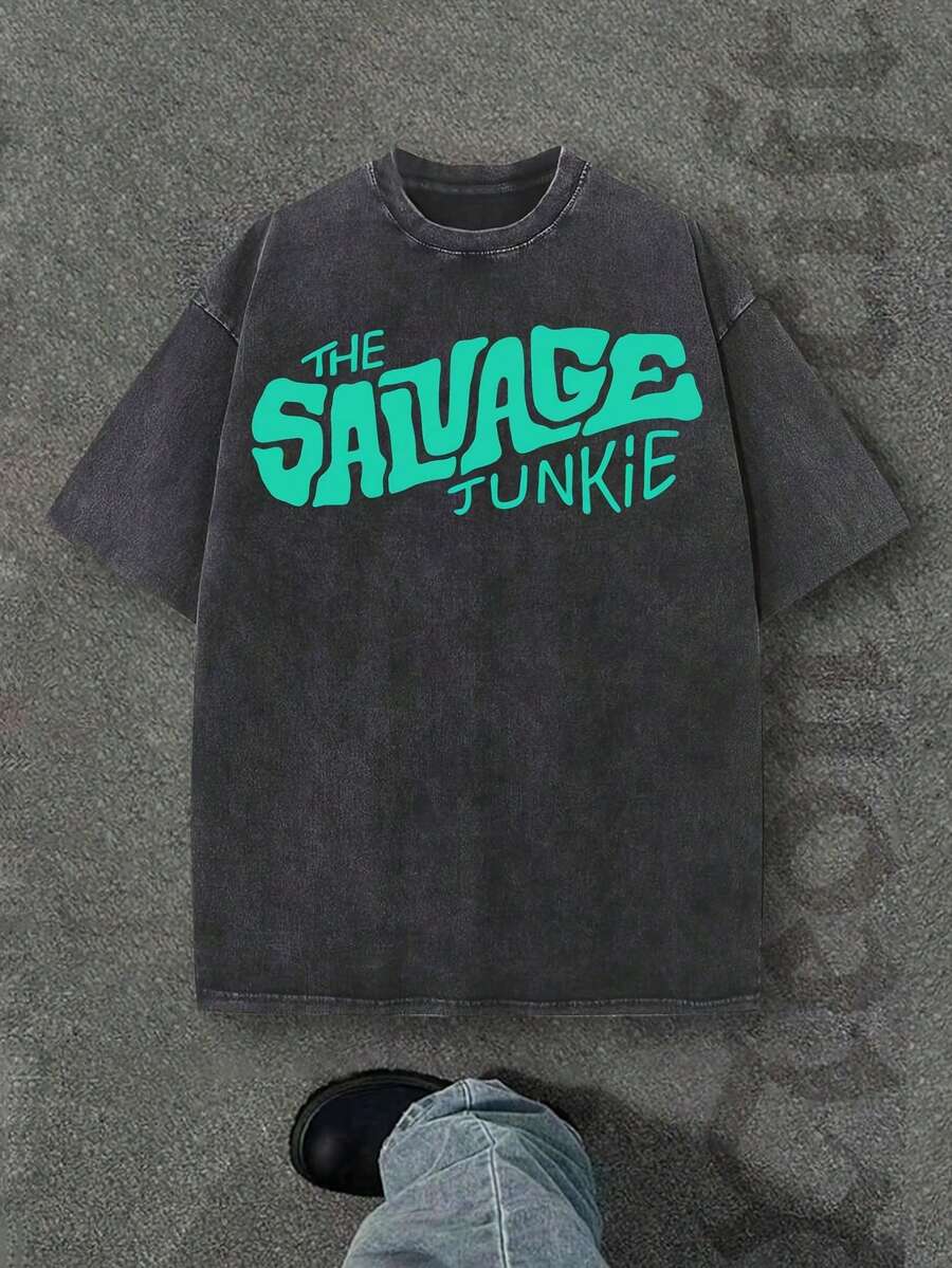 Camiseta casual vintage cómoda y lavada para mujer, camiseta de manga corta con cuello redondo,% algodón lavado y versátil para hombre, adecuada para uso diario y atuendos de, estilo unisex. - Negro - Ver 1