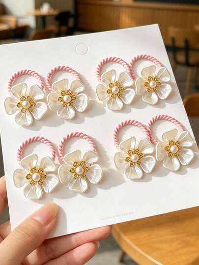 10pcs Cute Floral Textured Hair Scrunchies, With 3D Flower Decor. Perfect Hair Accessory Gift For Girls, Also Great For Everyday Wear.