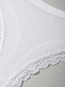 4pcs Women's White Lace Trim Ribbed Comfortable Ultra-Thin Breathable Minimalist Solid Color Thong - Multicolor - View 8