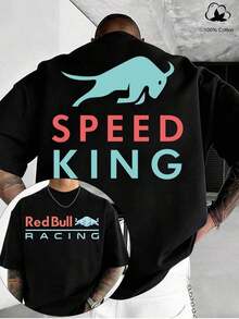 Gift  F1 Racing Culture T-Shirt, Double-Sided Speed King Print T-Shirt, High-Quality 100% Cotton Short-Sleeve T-Shirt, Crew Neck, Soft And Breathable, Retro Casual Style, Versatile For Men And Women, Loose Fit Casual T-Shirt, Summer T-Shirt, Suitable For Daily Wear, Outdoor Wear, Perfect Gift For Boyfriends, Gift For Men, Men's Clothing. Soft - 黑色 - 查看 1