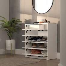 Nouveau meuble à chaussures robuste à 5 niveaux, 74*35*84,5 cm, organisateur de rangement pour chaussures autoportant avec poignées noires, étagère à chaussures en panneau de mélamine de 16 mm en 2 couleurs, meuble à chaussures moderne sur pied pour l'entrée, le couloir et le placard, idéal pour le rangement des chaussures - Multicolore - Voir 4