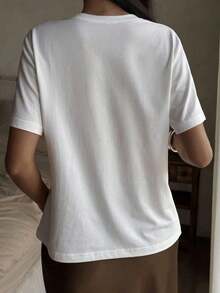 Camiseta de verano para mujer, cuello redondo, corte holgado, estampada, estilo casual, estilo vintage urbano, unisex, de algodón, manga corta, cuello redondo, blusas para mujer. blusas.blusas casuales para dama. - Blanco - Ver 4