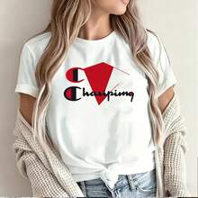 Champion inspired red and black graphic design for women's short sleeve t-shirt featuring bold triangle and stylized lettering perfect for casual wear in Mexico market 2023 fashion  champion style graphic print for female apparel vibrant red and black color scheme trendy champion logo inspired design for women's summer t-shirts champion motif graphic for women's casual clothing popular champion themed print for female tops champion emblem inspired artwork for women's short sleeve shirts champion brand influenced design for female t-shirts champion style emblem graphic for women's casual tees champion logo inspired pattern for women's summer shirts champion motif print for female casual tops champion emblem inspired design for women's short sleeve t-shirts champion brand influenced artwork for female t-shirts champion style logo graphic for women's casual shirts champion motif inspired design for female summer tops champion emblem influenced print for women's short sleeve t-shirts - Blanco - Ver 2