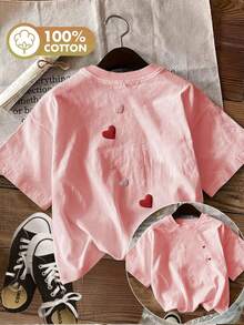 Edición Limitada, Camiseta Casual de Moda para Mujer con Estampado de Doble Cara Primavera/Verano, Estilo Fresco con Estampado de Corazón en Acuarela, Manga Corta, Cuello Redondo, Nueva Camiseta Cómoda y Ligera de Algodón para Mujer CCLightweight. - Negro - Ver 8
