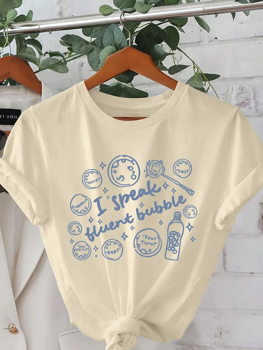 Camiseta gráfica de terapia del habla para mujer de corte regular - Camiseta casual de manga corta y cuello redondo con divertidos símbolos de terapia, de algodón ligero, adecuada para primavera y verano, ropa casual de primavera. | Camiseta con Diseño Divertido | Estilo cómodo, atuendo casual diario de verano - Albaricoque - Ver 1