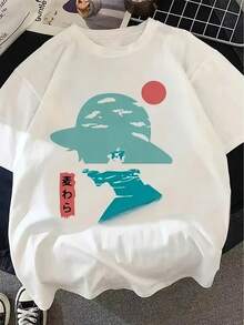 Camisetas Gráficas para Hombres - Nuevo Corte Estampado Anime, Estilo Callejero Harajuku Y2K, Sombrero de Paja Pirata - Blanco - Ver 1
