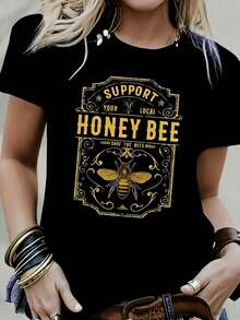 Camiseta estampada de colores, de cuello redondo y manga corta, casual y cómoda, suave y transpirable, diseño clásico, versátil para el uso diario, buena elasticidad, adecuada para todas las estaciones. - Negro - Ver 1