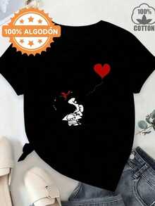 Camiseta Casual de Manga Corta Extra Grande para Mujer Loop Mafalda - 100%, Tallas S-XXL, Cuello Redondo con Estampado Gráfico de Dibujos Animados, Transpirable y Lavable a Máquina, Camiseta Blanca de Moda para Comodidad Diaria, Camisetas para Damas, Outfit Relajado, Diseño Caprichoso, Ajuste Cómodo, Blusa Elegante, Amantes de la Moda - Negro - Ver 6