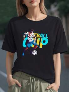 Jugadora de fútbol con uniforme rojo y blanco que simboliza fuerza femenina y pasión por el deporte,camiseta para mujer 100% algodón cómoda y resistente para amantes del balompié - Negro - Ver 6