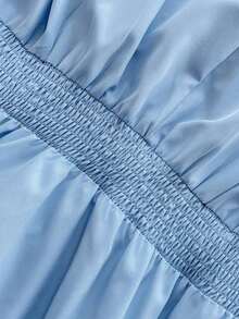 Vestido elegante de manga larga con cuello en V, cintura con lazo y falda acampanada para mujer de talla grande - Azul - Ver 7