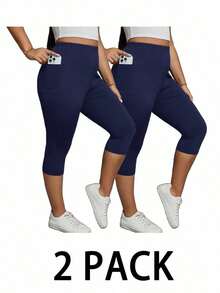 Pantalones capri de verano para mujer de talla grande, 2 piezas de leggings estampados, leggings negros, pantalones capri deportivos para mujer, leggings de mujer, conjunto de 2 piezas de leggings negros, ropa de otoño, atuendos de maestro - Azul - Ver 8