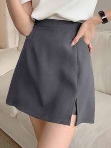 Falda-pantalón Sólido Con Raja En El Dobladillo - Gris - Ver 6