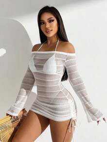 Pareo Calado Con Hombros Descubiertos Para Mujer - Blanco - Ver 1