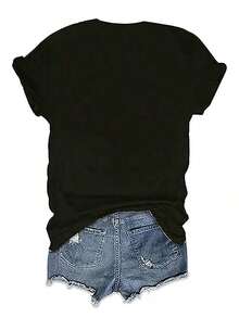 1 Piece VIVA MEXICO, TOCO TUESDAY, Corn Tortilla Element, Women's Plus Size Top With Mexican Theme Print, Round Neck, Short Sleeve, 31. Casual, Fashionable, Comfortable, Round Neck, Short Sleeve, Popular Now, New High-End Arrivals, Popular Item, For Couples, Best Friends, Matching Sets For Family, Fashionable Women's T-Shirt, Suitable For All Seasons (Spring, Autumn, Winter), 180g, 100% Cotton. - 黑色 - 查看 2