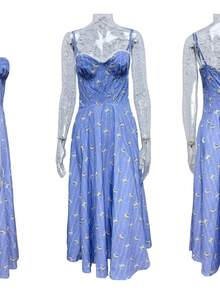 Strapless Printed Dress New Arrival Elegant And Slim Style - Light Blue - View 7