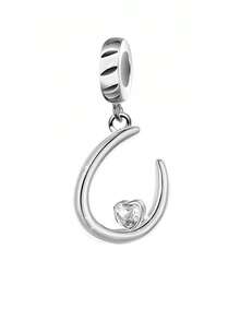 1pc 925 Sterling Silver Popular Letter Pendant, Inlaid Heart-Shaped Cubic Zirconia Letter A-I Pendant, Suitable For Bracelet, Personalized Name Jewelry Gift - Silver - View 32