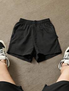 1pc Tween Boys' Casual Exercise Outdoor Sports Shorts For Spring And Summer - Black - View 7
