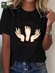 Women's "Life Is Better" Reflexology T-Shirt, Comfortable Fit - Hitam - View 1