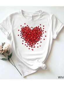 1 camiseta de mujer de color blanco puro: diseño de corazón, 180g, 100% algodón. - blanco - Ver 1