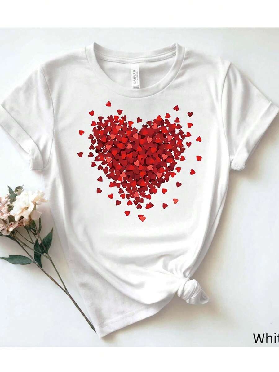 1 camiseta de mujer de color blanco puro: diseño de corazón, 180g, 100% algodón. - blanco - Ver 1