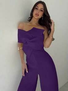 Mono modesto todo blanco para mujer, estilo "old money" casual de negocios para salir, diseño elegante con giro 3D sin mangas y espalda descubierta, adecuado para primavera, verano, otoño, invierno, festivales de música, vuelta al cole, vacaciones, ir al trabajo, aeropuerto - Morado - Ver 6