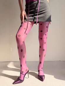 1pc New Colorful Polka Dot Pattern Tights - Purple - View 3