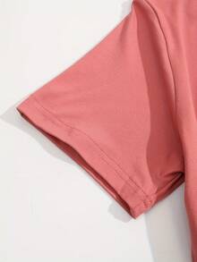 Talla Grande - Camiseta con Estampado Floral, Top Casual de Manga Corta y Cuello Redondo para Primavera/Verano, Ropa de Talla Grande para Mujer - Rosa empolvado - Ver 4