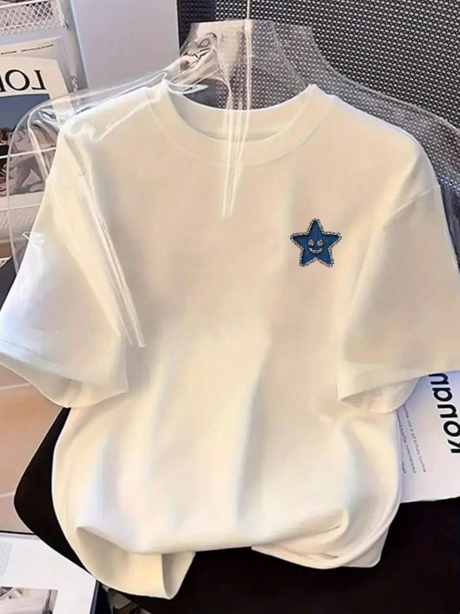 Camiseta de Mujer con Estampado, Sencilla y Elegante, de Corte Holgado, Cuello Redondo, Versátil, Casual, de Manga Corta para Primavera/Verano - Blanco - Ver 1